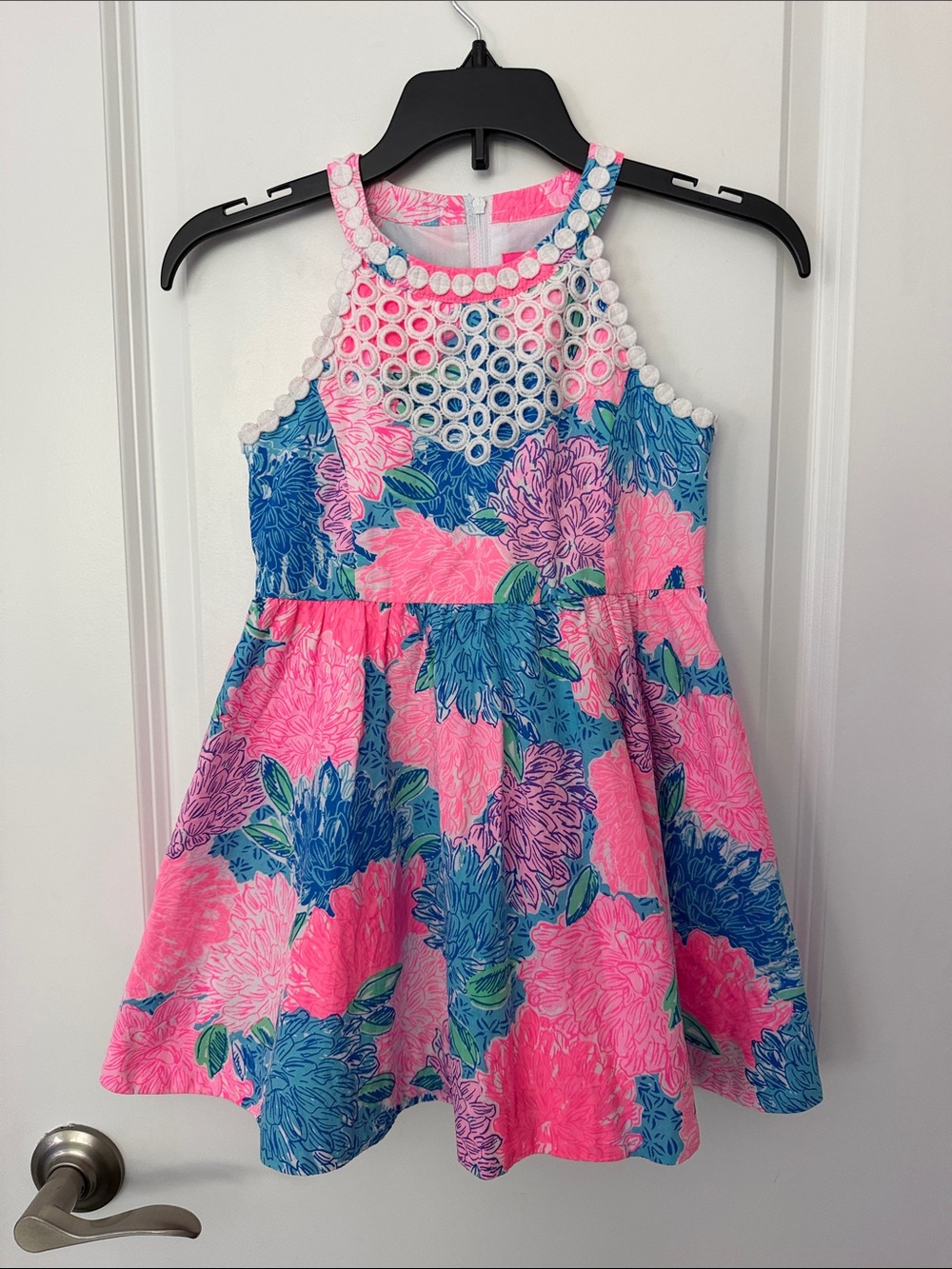 NWOT Lilly Pulitzer Girls' Pink & Blue Floral Halter Dress with side pockets